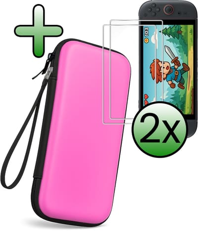 Hoesje Geschikt voor Nintendo Switch 2 Case Hoes Hard Cover Koord Met 2x Screenprotector - Bescherm Case Geschikt voor Nintendo Switch 2 Hoes - Roze