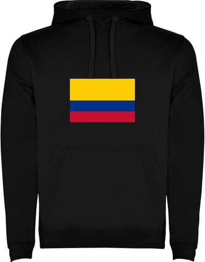 Zwarte unisex hoodie met Wereldse vlaggen het land Colombia merk Roly maat M