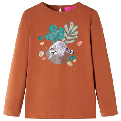 vidaXL - Kindershirt - met - lange - mouwen - 128 - cognackleurig