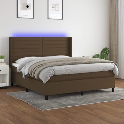 vidaXL - Boxspring - met - matras - en - LED - stof - donkerbruin - 160x200 - cm