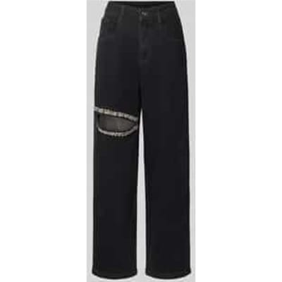 straight fit jeans met cut-out en sierstenen
