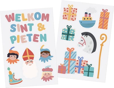 Folat - raamstickers Welkom Sint & Pieten - 13 stuks - Welkom Sinterklaas - Sinterklaas versiering - Sinterklaas intocht - Sinterklaas en Piet -sinterklaas Cadeautjes