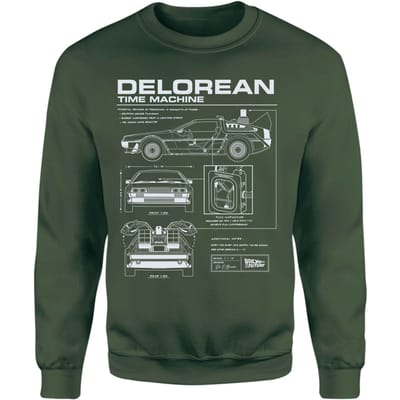 Back To The Future Delorean Schematic Sweatshirt - Green - XS