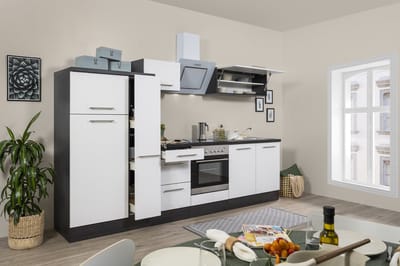 Goedkope keuken 300 cm - complete keuken met apparatuur Amanda - Eiken grijs/Wit - soft close - keramische kookplaat - afzuigkap - oven - spoelbak