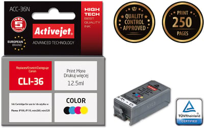 Activejet ACC-36N (Canon CLI-36 vervanging; Supreme; 12,5 ml; kleur)
