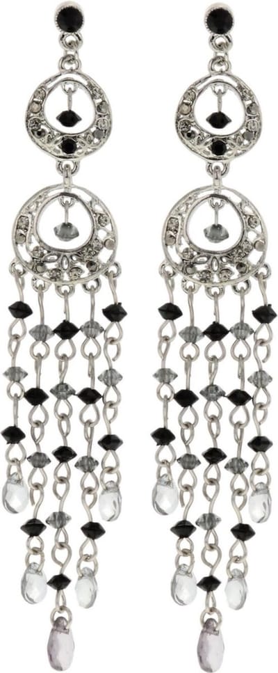 Behave - Lange oorhangers dames - Glam stijl - Zilverkleur zwart detail
