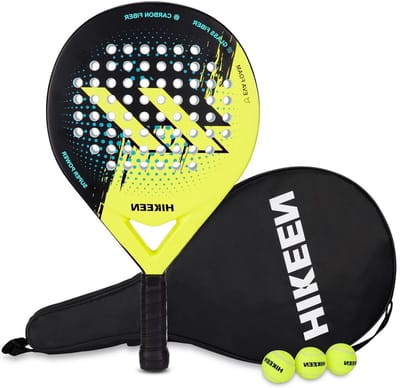 Padel Racket van Carbon en Fiberglas met EVA Foam Kern, Duurzaam en Goed Gebalanceerd voor Beginners en Gevorderden, Inclusief Draagtas en Tennisballen