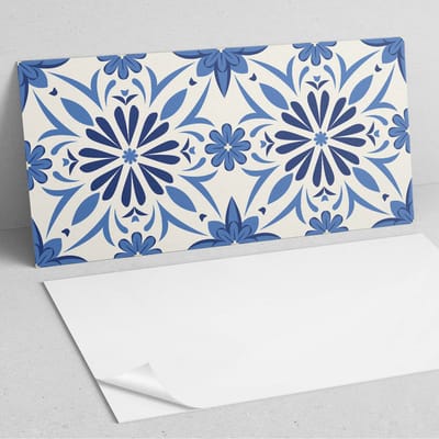 Coloray Wandpanelen Zelfklevend - Bloemenpatroon op de achtergrond PVC Wandpaneel - 100 cm x 50 cm - Blauw Wandbekleding Zelfklevend - 1 stuk - Mozaïeken Wandpanelen Zelfklevend - Wandbord Keuken - Wandpaneel Badkamer