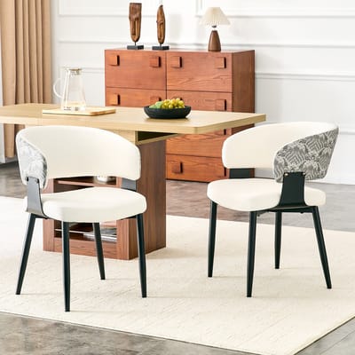 MIVRAY Eetkamerstoelen - Retro Kuipstoel Met Armleuningen - Voor Eetkamer En Woonkamer - Kunstleer Wit Zwart