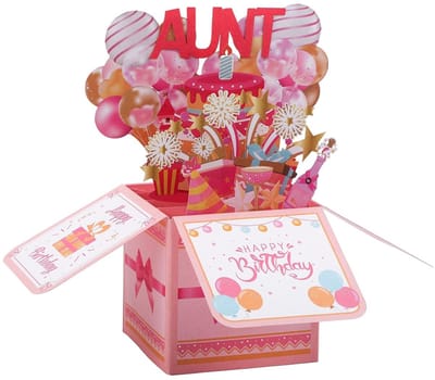 Dailygoods- Pop-Upkaart Gelukkige Verjaardag - Verjaardagskaart met Envelop - Multi-color - 25,6x25,6x19,7cm - Cadeau-idee voor Tante - Inclusief Wenskaart