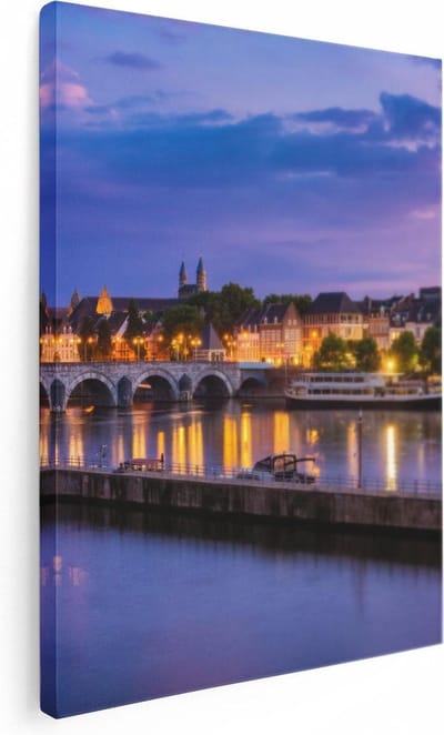 Artaza Canvas Schilderij Skyline - 30x40 cm - Klein - Wanddecoratie Maastricht - Muurdecoratie Zonsondergang - Kamer Accessoires Stad