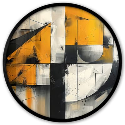 Poster in lijst Rond - Fotolijst 40x40 cm - Posters - Geel - Abstract - Modern - Vormen - Ronde posterlijst zwart - Decoratie - Wanddecoratie woonkamer - Muurdecoratie slaapkamer