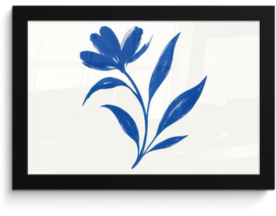 Poster in lijst - Fotolijst 30x20 cm - Posters - Bloem - Blaadjes - Minimalistisch - Blauw - Posterlijst zwart - Decoratie - Wanddecoratie woonkamer - Muurdecoratie slaapkamer