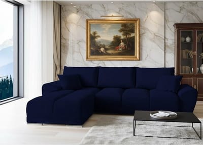 Hoekbank Fluweel L-vorm met Slaapfunctie - 289x189 cm - Blauw - Novihome