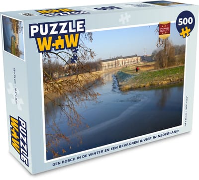 Puzzel Den Bosch in de winter en een bevroren rivier in Nederland - Legpuzzel - Puzzel 500 stukjes
