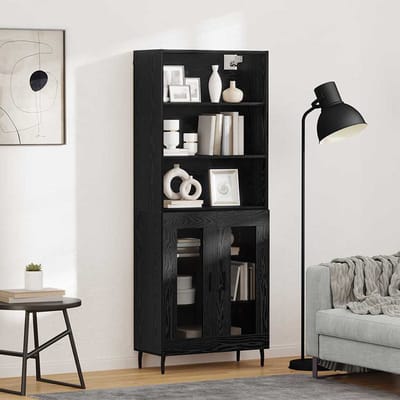 vidaXL - Highboard - 2 - st - Zwart - Eiken - 69,5 - x - 32,5 - x - 180 - cm - Bewerkt - hout