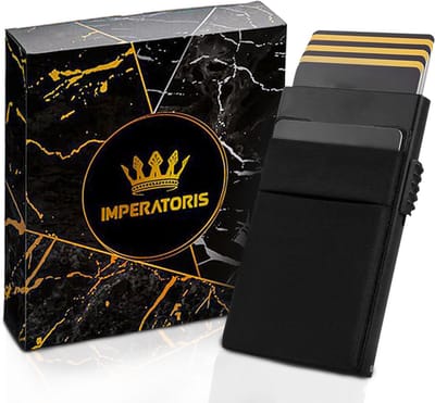 Imperatoris | Luxe Slim Kaarthouder/Pasjeshouder/Portemonnee - Aluminium - Uitschuifbaar - RFID & NFC Beveiliging - Zwart