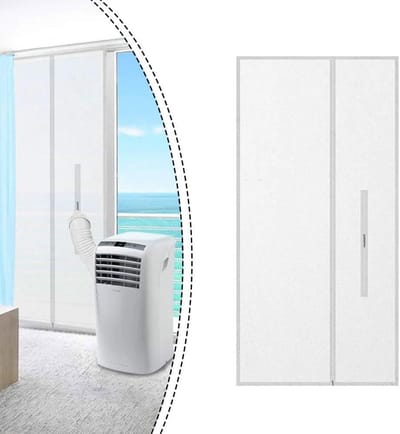 Afdichtingsdoek voor airconditioner - 1 stuk - Afdichtingsdoek voor schuifdeuren - Geschikt voor draagbare airconditioners en afzuigdrogers - 210x90 cm - Ritssluiting - Versie voor schuifdeuren - Geschikt voor enkele of dubbele buizen - Wit