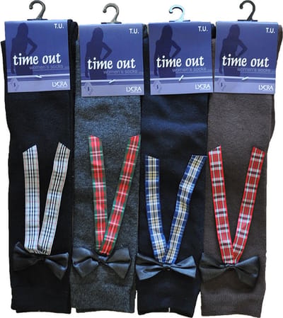 Dames kniekous - met ruitjes strik - 6 paar - one size - losse elastiek - 95% katoen - chaussettes socks