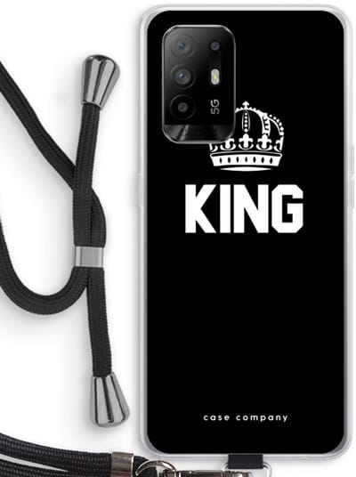 Case Company® - Hoesje met koord geschikt voor Oppo A94 5G hoesje met Koord - King zwart - Telefoonhoesje met Zwart Koord - Bescherming aan alle Kanten en Over de Schermrand