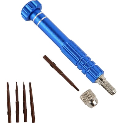 Schroevendraaierhandvat met 5 precisiebits Telefoon Bril Horloge Reparatie Gereedschapsset (Blauw) blue