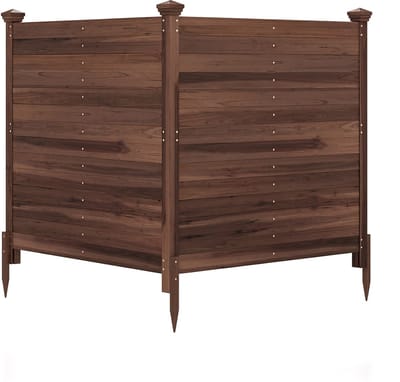 COSTWAY Tuinafscheiding, 2-delig, 119 x 119 cm, dennenhout, afscheiding met 3 palen, decoratieve zichtscherm, houten afscheiding voor airconditioners en vuilnisbakken, vrijstaande steekafscheiding voor in de tuin (bruin)