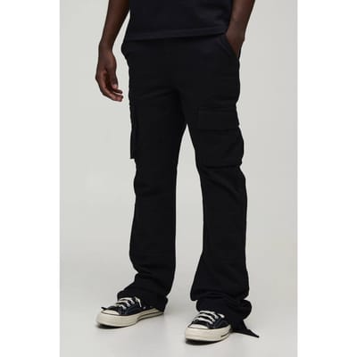 Rechte Pijp Uitlopende Broek Met Drukknoop Detail Twill Cargo | Black | Size 28
