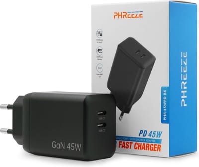 Usb C Adapter 2 Poorten - GaN Lader - Snellader 45w - Oplader voor Telefoon, Tablet en Laptop