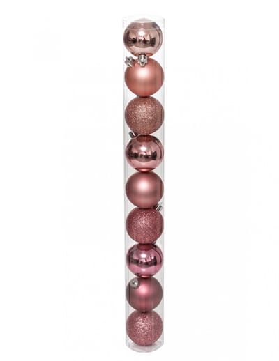 JJA - 9 roségouden kerstballen 6 cm, glanzende en glitter afwerking