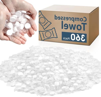 Gecomprimeerde handdoek - Mini doekjes - Reizen en outdoors - Individueel verpakt - 360 stuks - Wit
