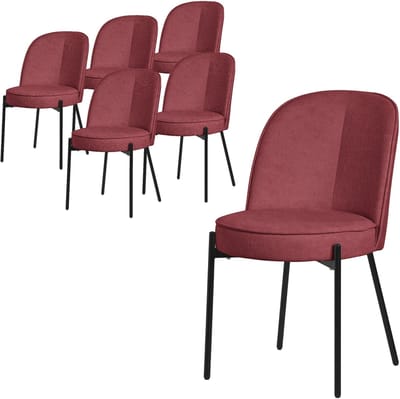 Eetkamerstoelen set van 6 rood met rugleuning, gestoffeerde stoelen voor eetkamer & keuken ML-Design