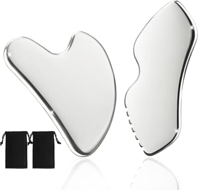 Lymfedrainage Gua Sha Gezichtsgereedschap voor Massages, Roestvrij Staal met Opbergtas, 2 Stuks voor Gezicht, Ogen en Nek