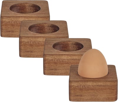 Home deco factory eierdop - 4x - acacia hout - donkerbruin - vierkant - 6,5 x 6,5 cm