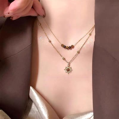 Vintage Leer Bruine Steen Hanger Ketting Dames Retro Stapelbare Choker Temperament Sleutelbeen Ketting Hip Hop Sieraden Accessoire brown