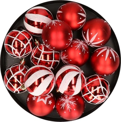 Feeric Christmas gedecoreerde kerstballen - 25x st - 6 cm - rood - kunststof