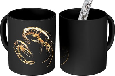 Magische Mok - Foto op Warmte Mokken - Koffiemok - Garnalen - Zwart - Goud - Dieren - Magic Mok - Beker - 350 ML - Theemok