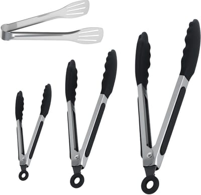 Set van 3 Silicone Keukentangen, RVS Kooktangen van 18/23/30 cm, Hittebestendig voor Grillen en BBQ, Ideaal voor Airfryer en Vleesbereiding