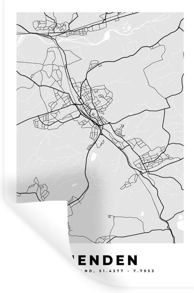 Muurstickers - Sticker Folie - Kaart - Plattegrond - Duitsland - Menden - Stadskaart - 20x30 cm - Plakfolie - Muurstickers Kinderkamer - Zelfklevend Behang - Zelfklevend behangpapier - Stickerfolie