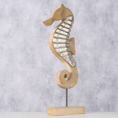 Zeepaard - Bruin - Zilver- 38cm - Decoratie - Maritiem - Aluminium - Mangohout.