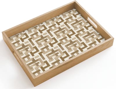 Dienblad hout 40x30 cm - Schootdienblad - Geometrisch - Retro - Bruin - Borrelplank rechthoek - Plateau dienbladen