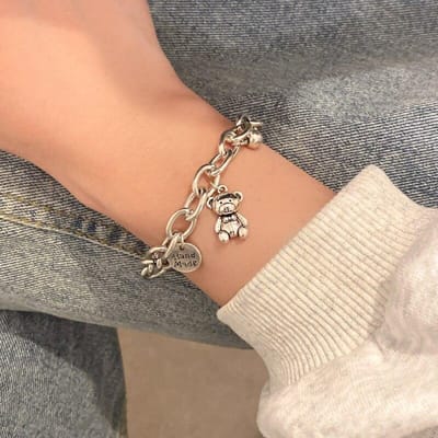 925 Sterling Zilveren Handgemaakte Vintage Punk Beer Charm Armband & Bangle Voor Vrouwen Bruiloft Luxe Sieraden SL031 beige