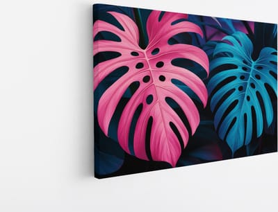 Saammp Canvas Schilderij - Roze Blauwe Bladeren - Landschap - Natuur - 45x30 - Foto op canvas - Wanddecoratie - Muurdecoratie Woonkamer - Slaapkamer decoratie - Canvas Print