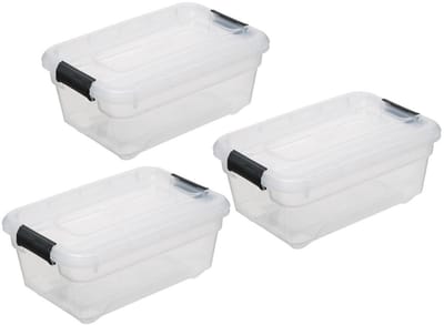 5Five opberg kist met deksel - 3x - Solutions Box - 4 liter - 29 x 19 x 12 cm - kunststof - transparant