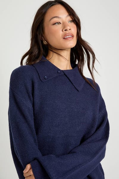boohoo Dames Lang Superzachte Ronde Hals Gebreide Chunky Cardigan en Wijde Broek Co-Ord | Navy | Maat: Small