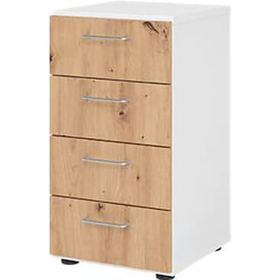 Breno ladekast, 4 laden, metalen handgrepen, B 400 x D 420 x H 748 mm, wit/eiken