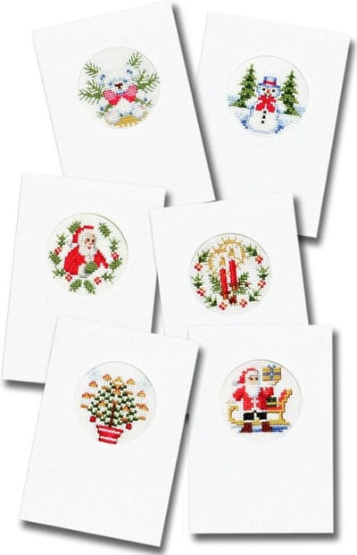 Pako compleet borduurpakket - zes kerstkaarten omzelf te borduren - 203.200 - voorgesorteerd garen - kruissteek - Aida - DIY kit
