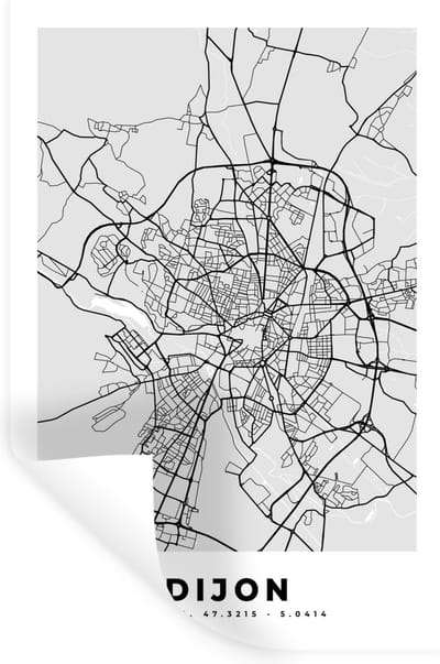 Muurstickers - Sticker Folie - Plattegrond - Kaart - Stadskaart - Frankrijk - Dijon - 20x30 cm - Plakfolie - Muurstickers Kinderkamer - Zelfklevend Behang - Zelfklevend behangpapier - Stickerfolie