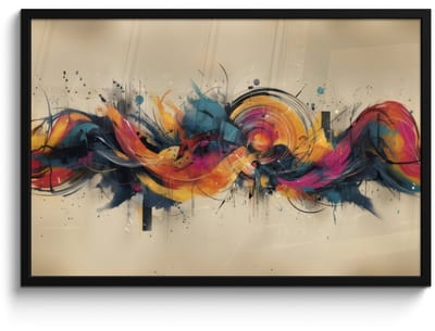 Poster in lijst - Fotolijst 90x60 cm - Posters - Explosie - Kleurrijk - Vormen - Abstract - Posterlijst zwart - Decoratie - Wanddecoratie woonkamer - Muurdecoratie slaapkamer