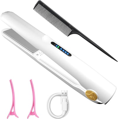 TIM® Draadloze Stijltang - Stijlborstel – Snoerloze Krultang - stoomstijltang - Mini Stijltang - Reis Stijltang - Krullen en Stijlen - Hair Straightener- Wit - ‎20cm x 2cm x 2cm