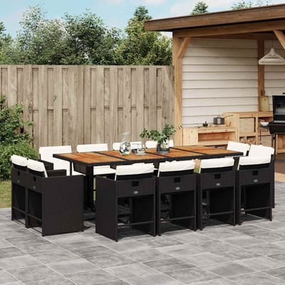vidaXL - 13-delige - Tuinset - met - kussens - poly - rattan - zwart